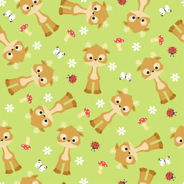 かわいい赤ちゃん鹿シームレスベクトルパターン — ストックベクタ