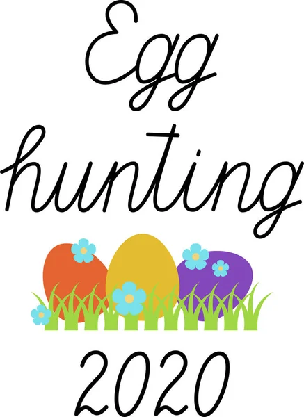 Egg Hunting 2020 Met Hand Getekende Vectorletters Met Paaseieren Kalligrafie — Stockvector