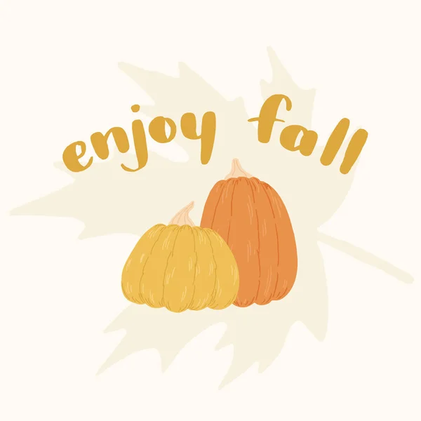 Citrouilles Avec Lettrage Enjoy Fall Illustration Vectorielle Dessinée Main — Image vectorielle