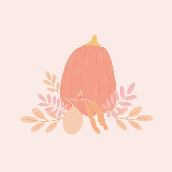 Calabaza Con Hojas Otoño Otoño Vector Ilustración Dibujada Mano — Archivo Imágenes Vectoriales