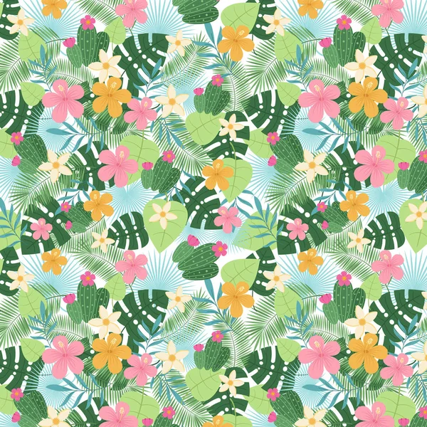 Exotic Tropical Leaves Seamless Pattern — Stock Vector