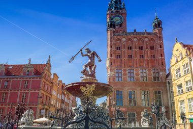 Eski kasaba Gdansk Neptün Çeşmesi