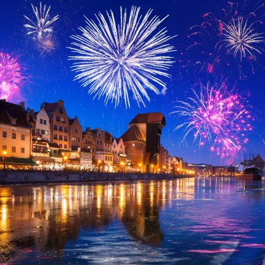 Yeni yıl havai fişek ekran gdansk
