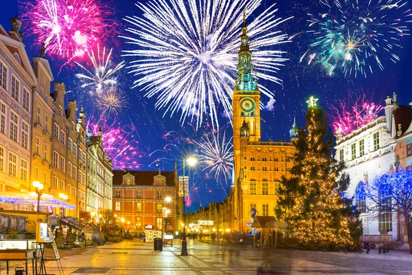 New Years firework display in Gdansk — Stock Photo, Image