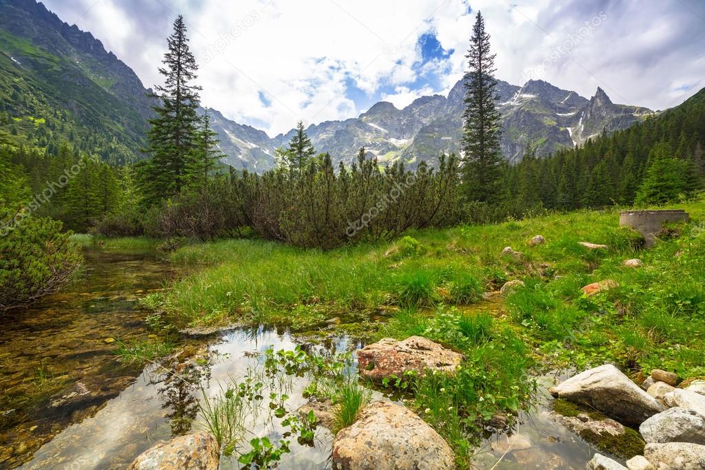 Beautiful scenery of the trail in Tatra mountains
