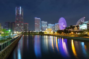 Cityscape gece Yokohama şehir