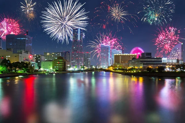 New Years firework display in Yokohama — Stock Photo, Image