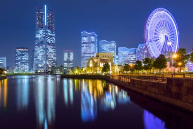 Cityscape gece Yokohama şehir