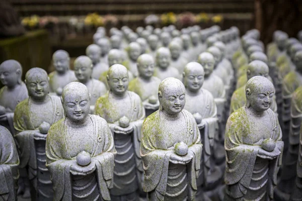 Rows of similar Japanese Jizo sculptures — Stock Photo, Image