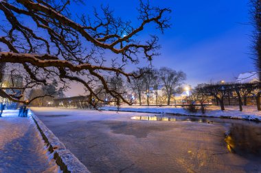 Kış manzarası Gdansk karlı park