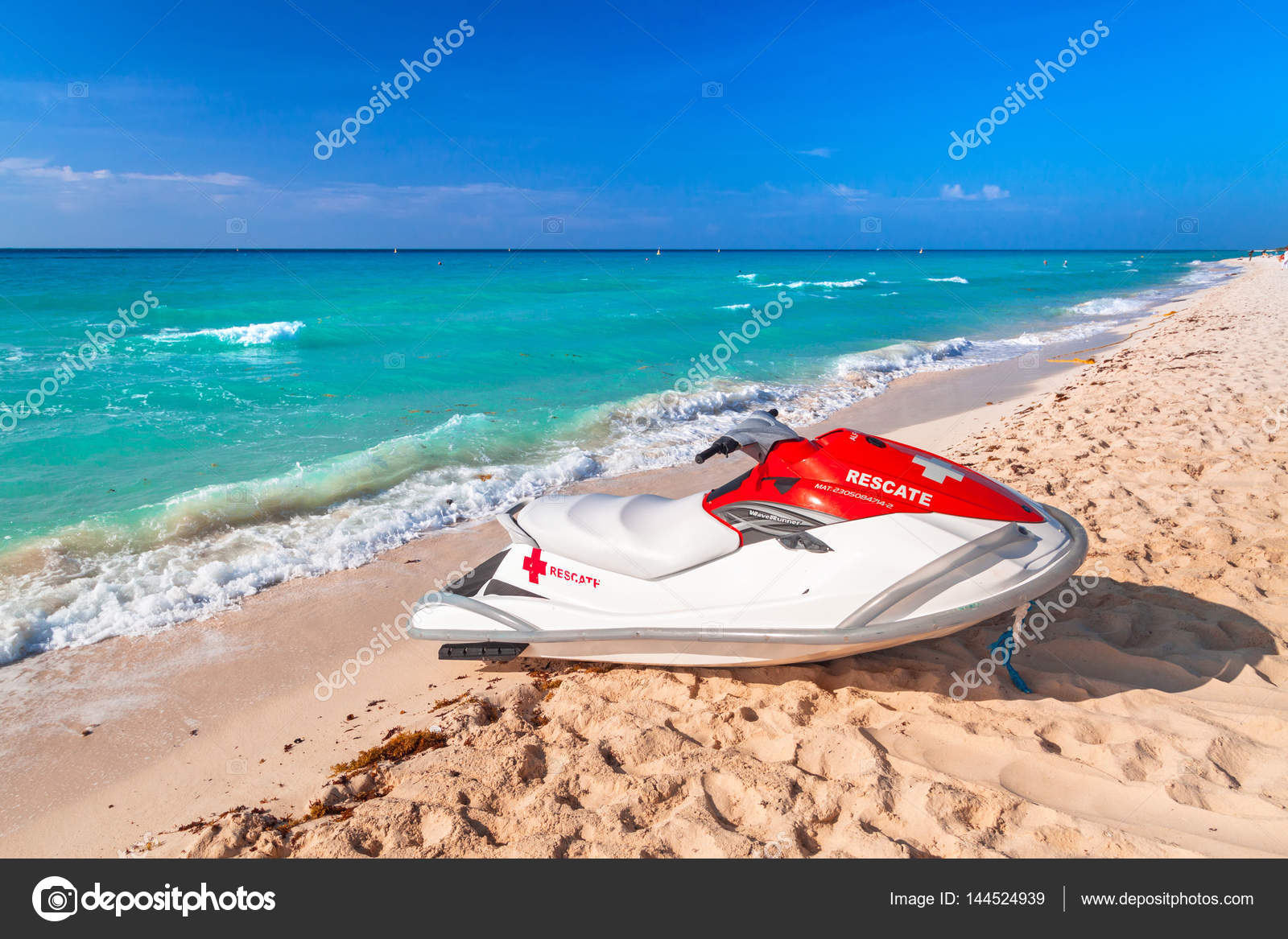 Lifeguard Jet Ski On The Beach Of Playacar Stock Editorial Photo