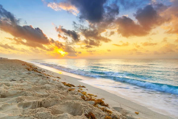 Soluppgång på stranden i Playa del Carmen — Stockfoto