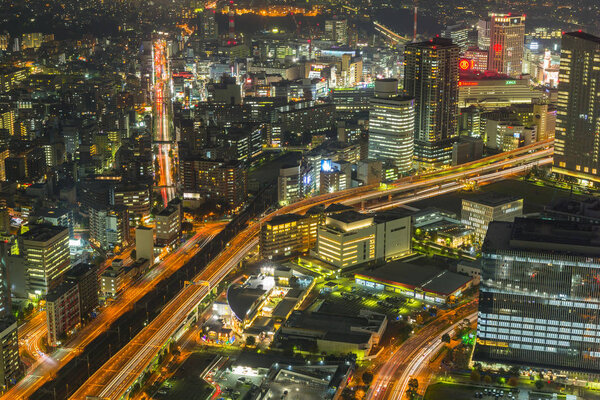 Aerial view of Yokohama at night