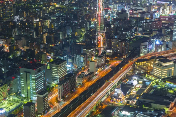 横滨在夜间的鸟瞰图 — 图库照片