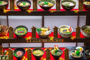 Kyoto, Japonya için plastik sahte Gıda Restoran penceresiyle