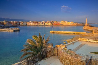 Eski Venedik port of Chania, gündoğumu, Crete