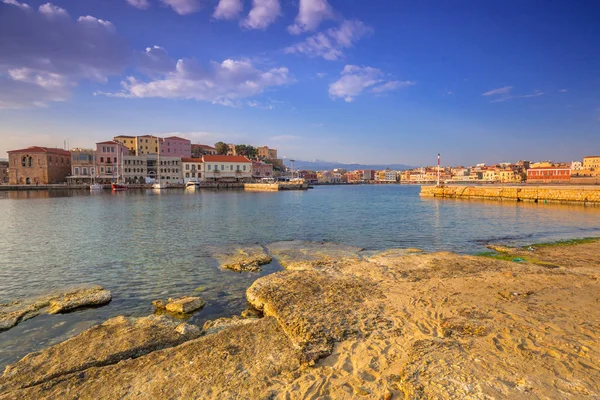 Old Venetian port of Chania at sunrise, Crete — Stock Photo, Image