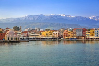 Eski Venedik port of Chania şafakta, Crete