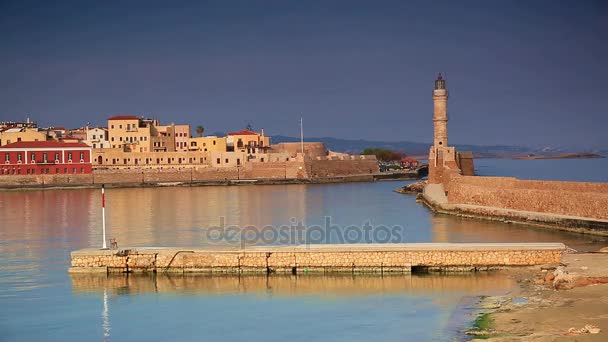 Antico porto veneziano di Chania all'alba, Creta — Video Stock