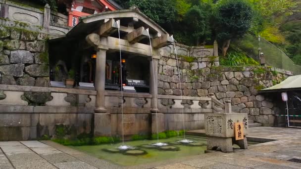 Tres arroyos de cascada Otowa en el templo Kiyomizu-dera en Kyoto — Vídeo de stock