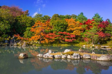 Sonbahar göle Arashiyama tenryu-ji Tapınağı