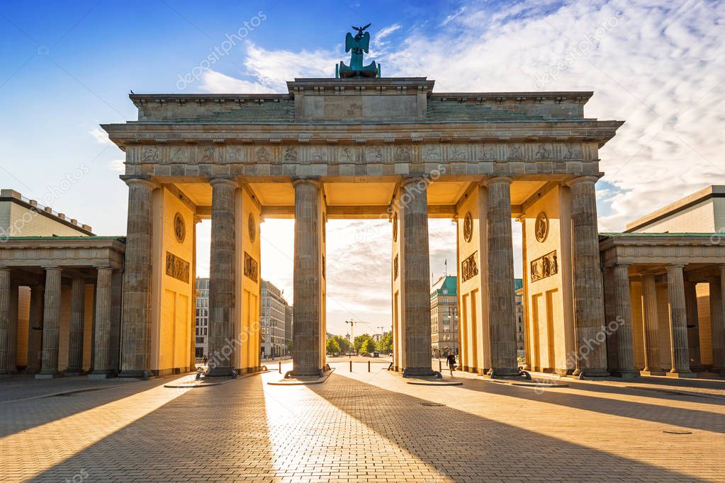 The Brandenburg Gate in Berlin at sunrise