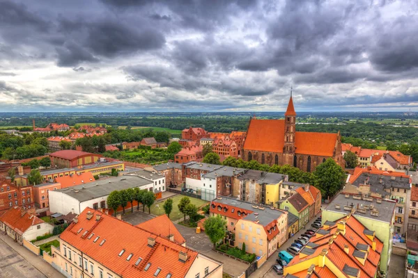 Aerial view of the old town in Chelmno — Stock Photo, Image