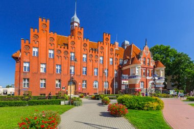 Şehirde Tczew, Polonya neo-Gotik belediye binasının güzel mimari