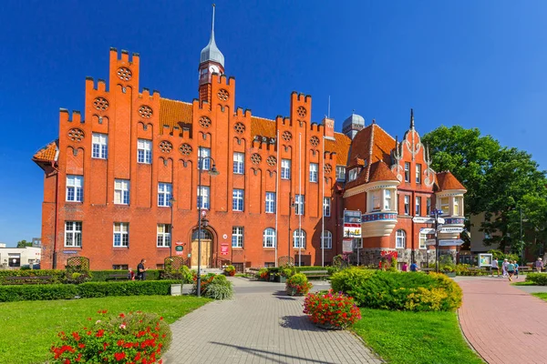 Şehirde Tczew, Polonya neo-Gotik belediye binasının güzel mimari