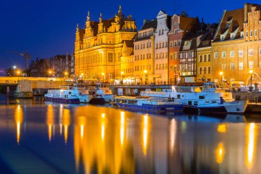  Yaz sahne gece, Polonya Gdansk Motlawa Nehri'nin