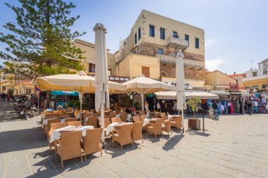 Restoranlar sokakta Hanya Girit, Yunanistan