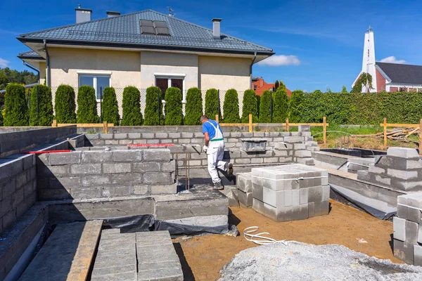 Brick up concrete blocks for foundation — Stock Photo, Image