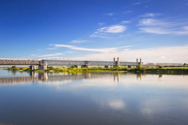 Eski demiryolu Köprüsü Tczew Vistula Nehri üzerinde