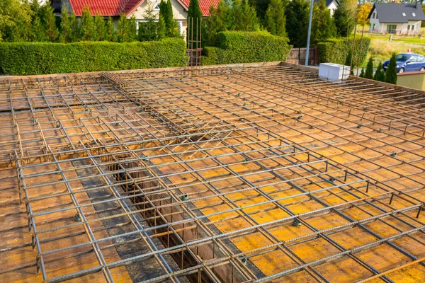 Steel reinforcement for the concrete floor — Stock Photo, Image