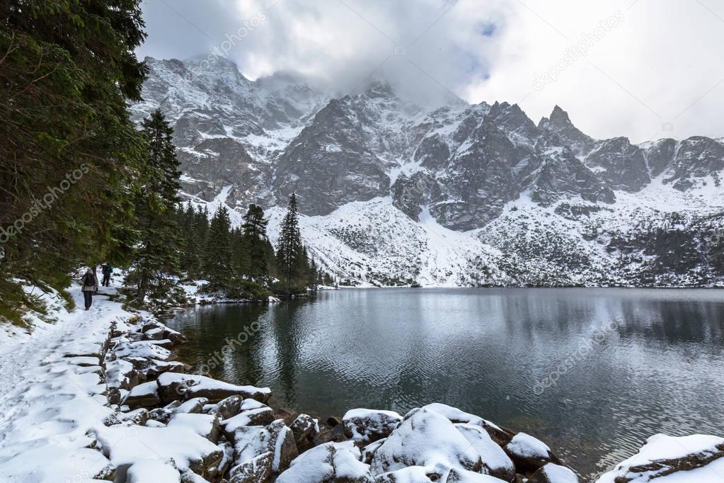 Beautiful winter in Tatra mountains at Eye of the Sea lake