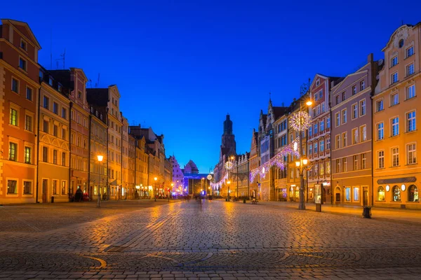 Pazar Squarel Wroclaw Alacakaranlıkta Polonya — Stok fotoğraf