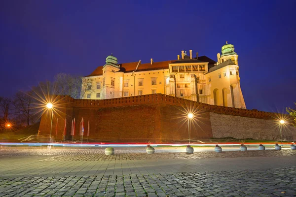 Castillo Real Wawel Cracovia Por Noche Polonia — Foto de Stock