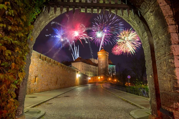 New Years Firework Display Krakow Poland — Stock Photo, Image