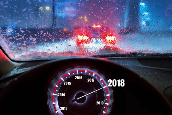 Mutlu Yeni Yıl 2018 Arabada — Stok fotoğraf