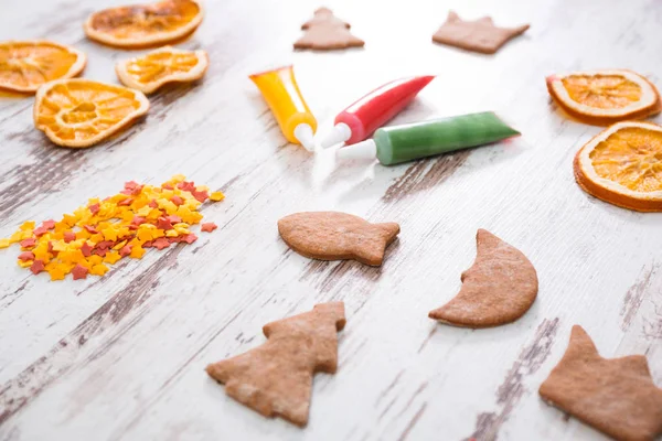 Biscoitos Gengibre Com Decorações Gelo Para Natal — Fotografia de Stock