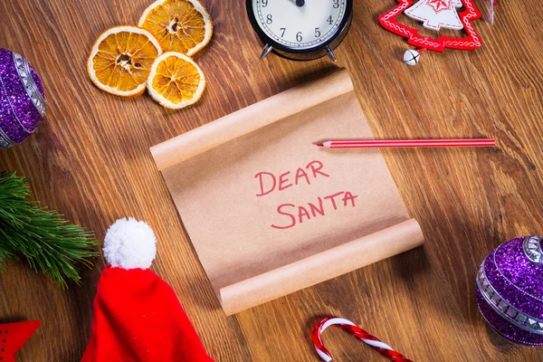 Christmas Letter Santa Claus Wooden Table Christmas Decorations — Stock Photo, Image