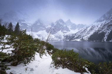 Güzel kış Tatra Dağları, Polonya Deniz gölde göz at