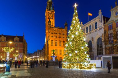 Gdansk, Polonya'nın eski şehir güzel Noel ağacı