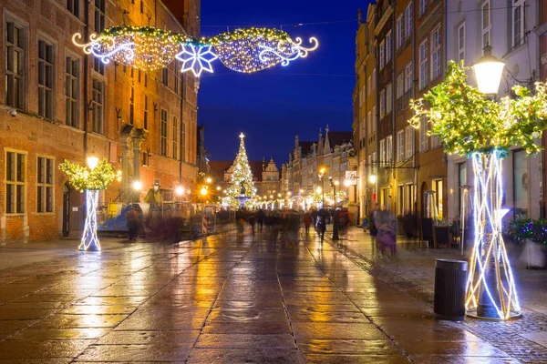 Χριστουγεννιάτικες Διακοσμήσεις Μακρά Λωρίδα Στο Γκντανσκ Της Πολωνίας — Φωτογραφία Αρχείου