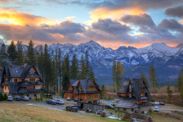 Bella Alba Sui Monti Tatra Inverno Polonia — Foto Stock