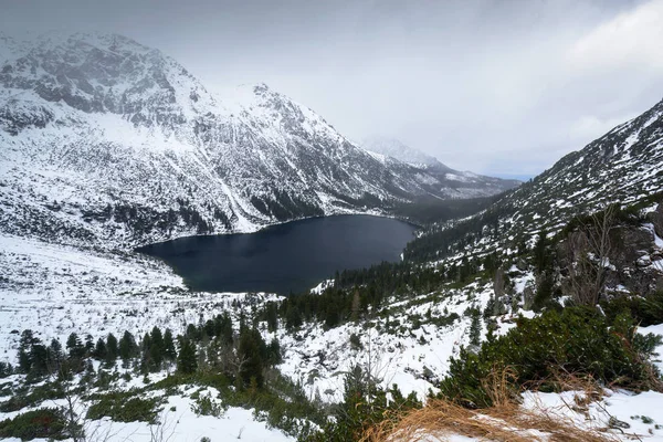 Piękny Zimowy Oku Jeziora Morze Tatry Polska — Zdjęcie stockowe