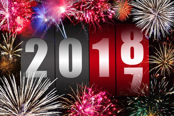 Counter Changing Year 2017 2018 Fireworks Display Happy New Year — Stock Photo, Image