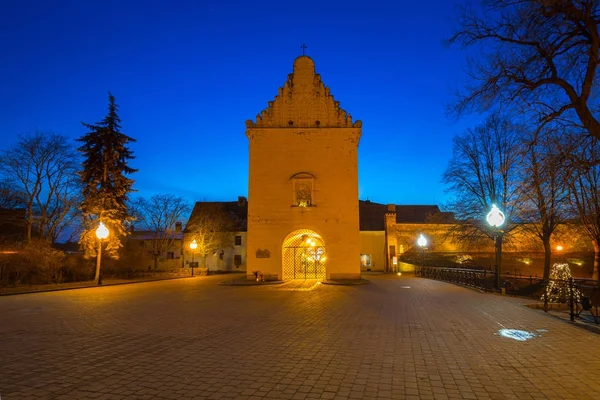 Poort Naar Oude Stad Van Chelmno Nachts Polen — Stockfoto