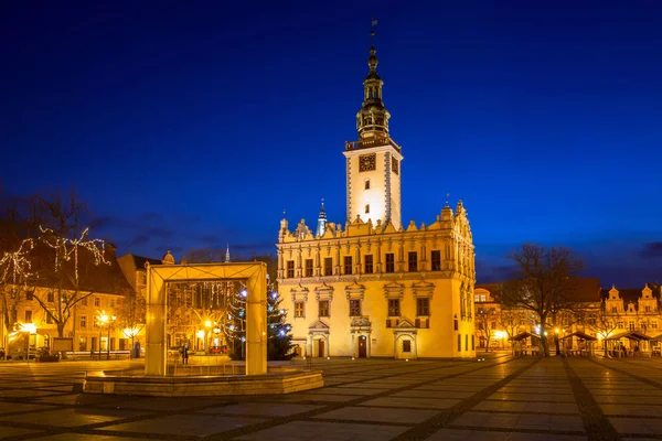 Piazza Della Città Vecchia Con Municipio Storico Chelmno Notte Polonia — Foto Stock