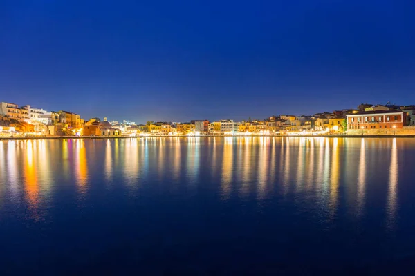 Ciudad Vieja Chania Por Noche Creta Países Bajos — Foto de Stock